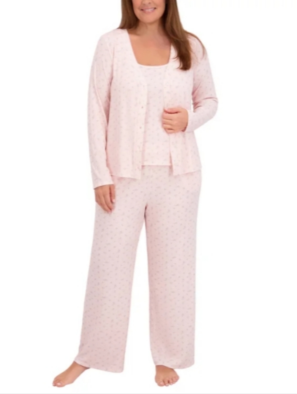 New Live 2 Lounge 3-Piece Set Pink Medium Floral Tank Pants Cardigan Lounge PJ - Picture 7 of 10